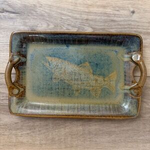 David Ross Pottery Tray Fish Snow Creek Rustic Cabin Fishing Decor Signed Studio